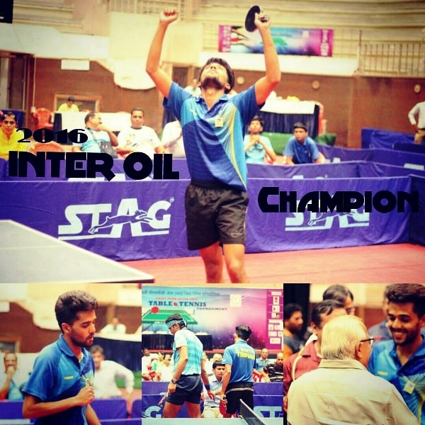 A collage of Sanil Shetty playing at the Inter Oil Table Tennis Championship