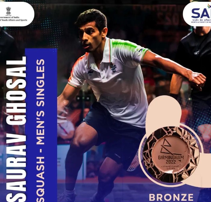 A poster released by SAI after Saurav won bronze in CWG in 2022