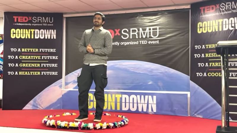 Aman Dhattarwal at a TEDx event at Shri Ramswaroop Memorial University, Lucknow