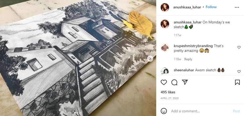 Anushka Luhar's Instagram post in which she shared a painting made by her