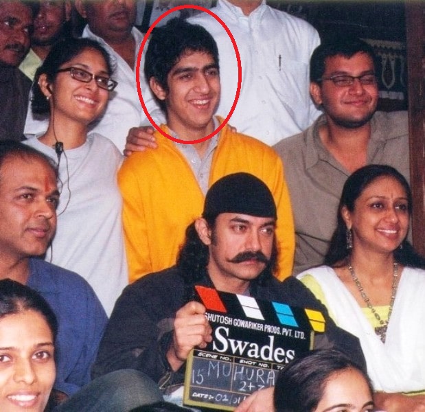 Ayan Mukerji during a group photoshoot during the shooting of the Bollywood film Swades