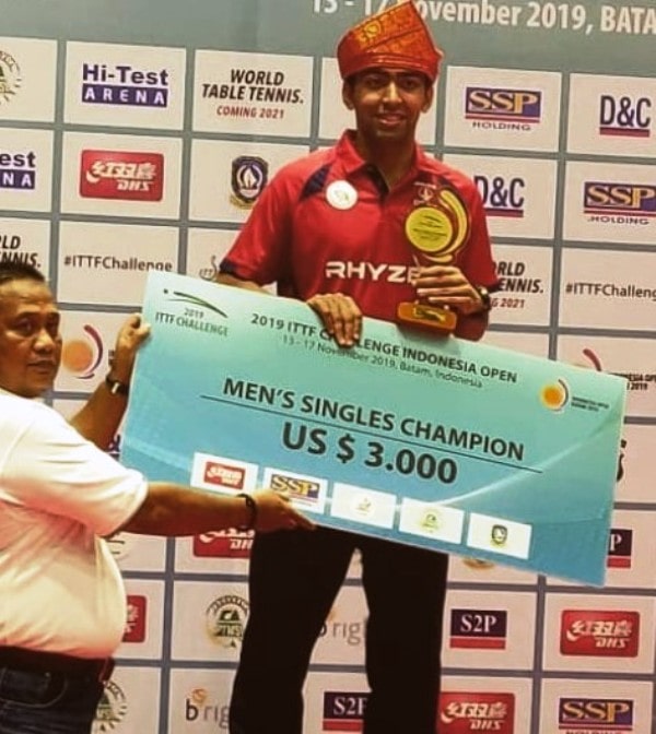 Harmeet Desai after winning the ITTF Challenge Indonesian Open