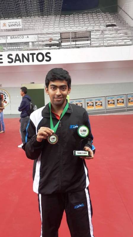 Harmeet Desai with his bronze medal at the ITTF Brazil Open Table Tennis Championship