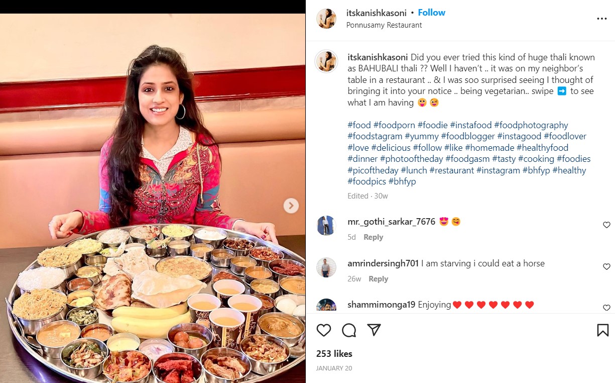Kanishka Soni's Instagram post about her eating habits