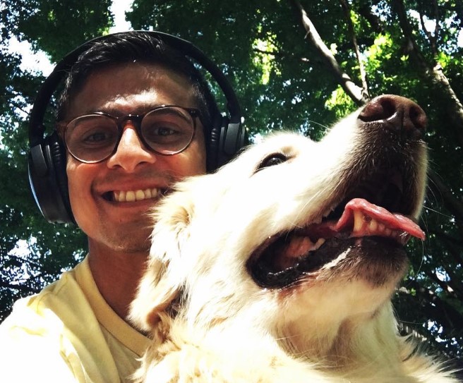 Saurav Ghosal with his pet dog Cooper