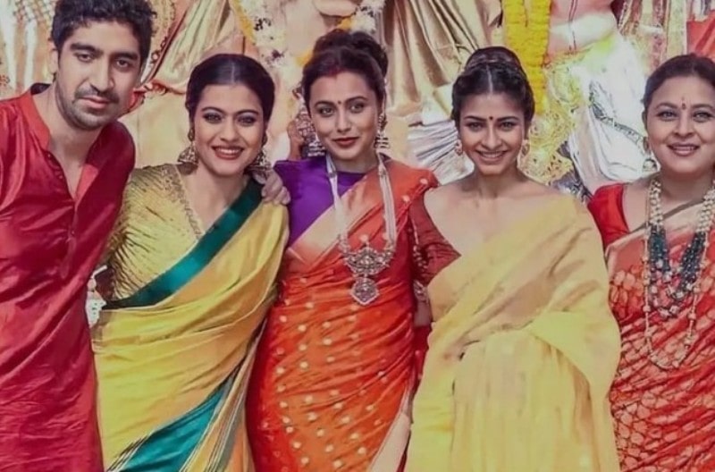 Sharbani Mukerji, Rani Mukerji, and Kajol with Ayan Mukerji during Durga Puja which was in Kolkata