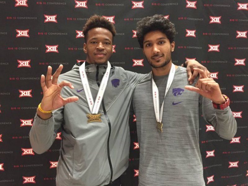 Tejaswin posing with his bronze medal at Big 12 Indoor Championship, Ames, Iowa