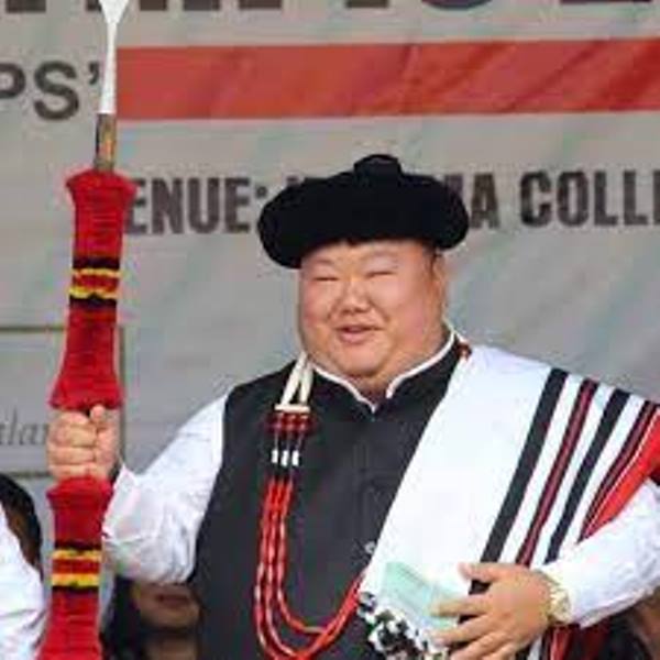 Temjen wearing the traditional attire of Nagaland