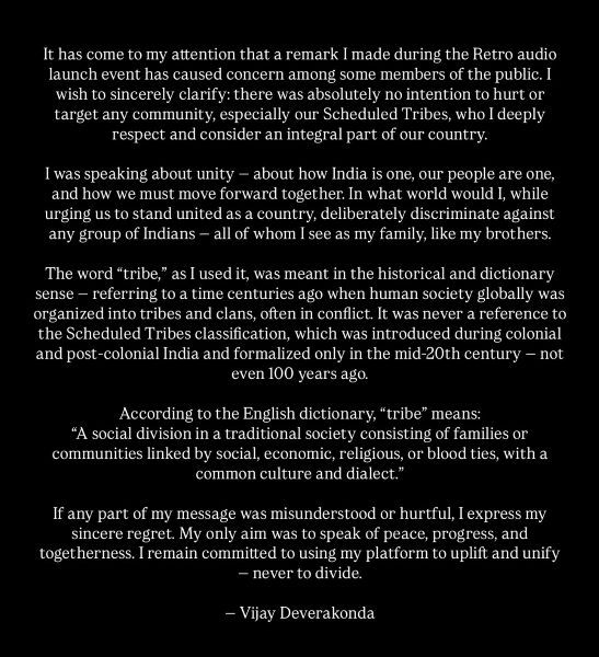 Vijay Deverakonda's apology on Twitter