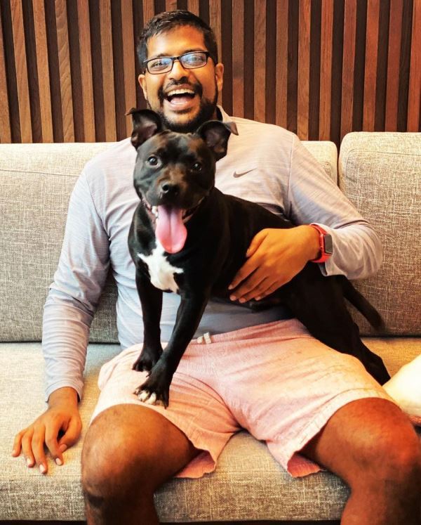 Vinesh with his pet dog, Baags