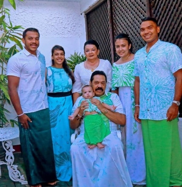 A photograph of Mahinda Rajapaksa with his family