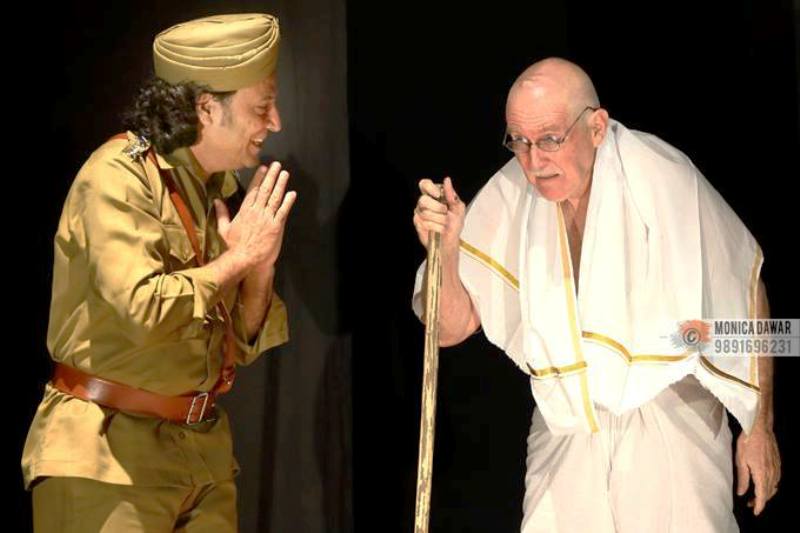 A picture of Anil George with Tom Alter (as Mahatma Gandhi) in a play staged at Film and Television Institute of India (FTII) , Pune
