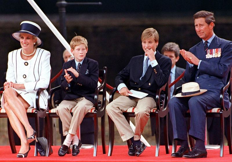 A picture of Princess Diana, Prince Harry, Prince William, and Prince Charles