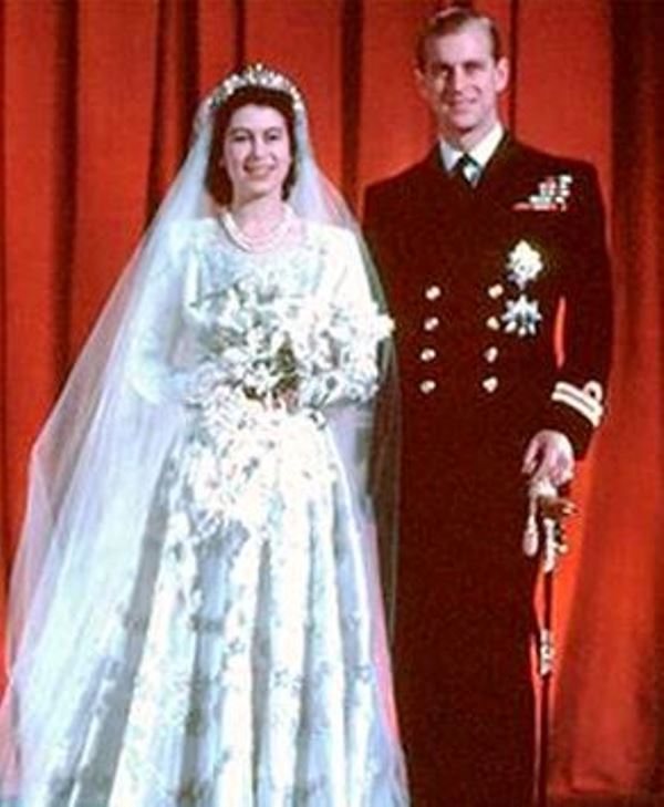 A wedding day photo of Queen Elizabeth II and Prince Philip taken in 1947