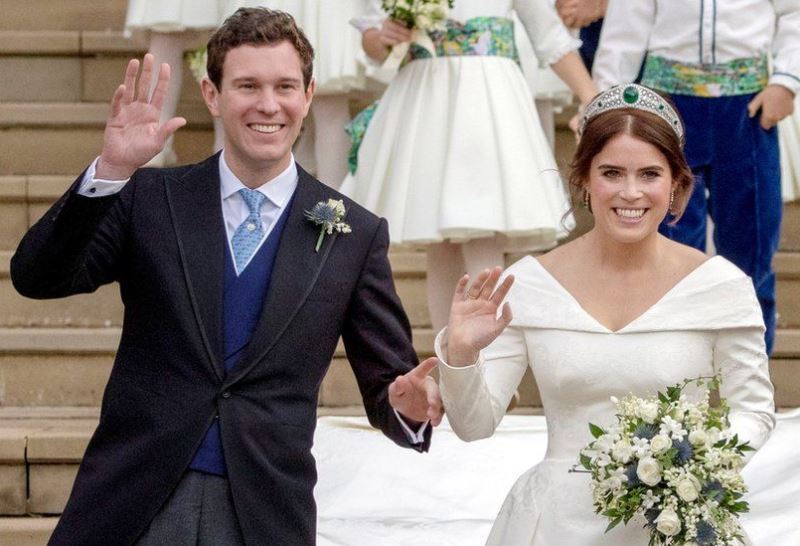 A wedding day picture of Eugenie and Jack Brooksbank taken in 2018