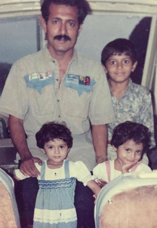 Adhvithi Shetty with her father, brother, and twin sister