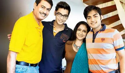 Anuradha Patel with her husband and two sons