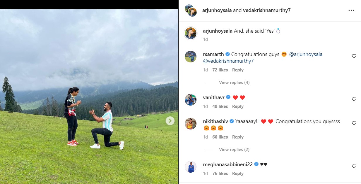 Arjun Hoysala's Instagram post proposing Veda