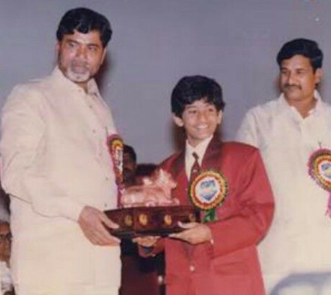 Baladitya receiving his second Nandi Award for the Telugu film Little Soldiers