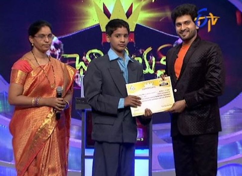 Baladitya (right) in a still from his debut television show Champion season 3 (2016) on ETV
