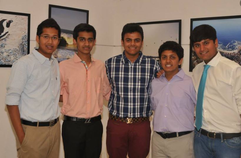 From left to right- Jenil Patel, Ajay Jakasania, Maharsh Shah, Malav Majithia, and Jeet Adani at an exhibition of the pictures captured by them