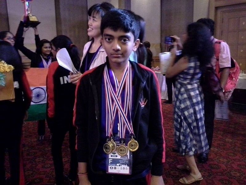 Gukesh D with five medals won at the 2018 Asian Youth Chess Championships