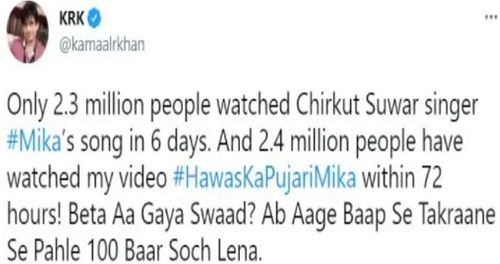 Kamaal R Khan's tweet on Mika Singh