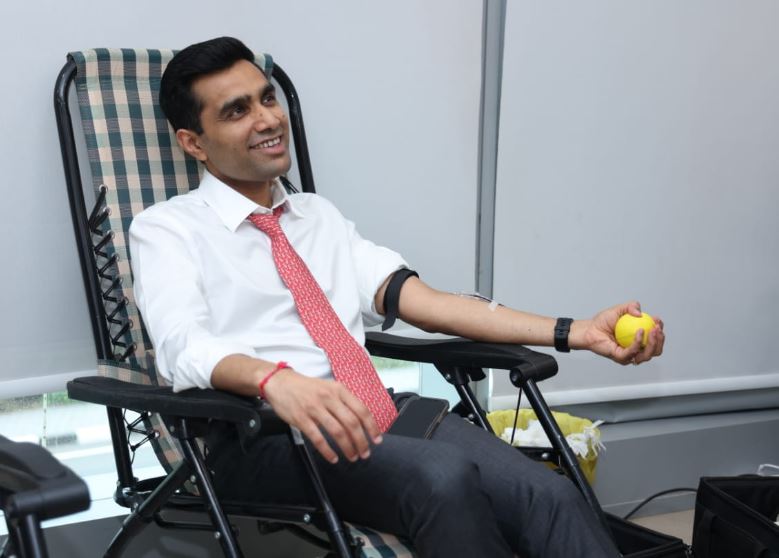 Karan Adani during a blood donation camp