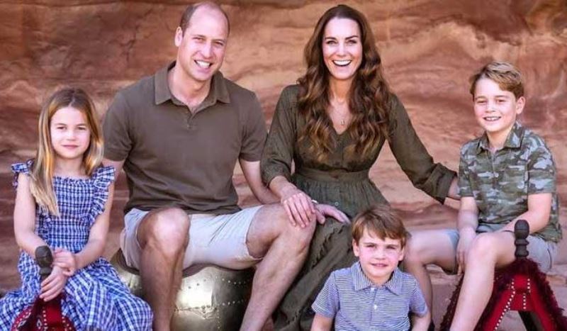 Prince William with his wife, Princess Catherine and children (From left- Charlotte, Louis, and George)
