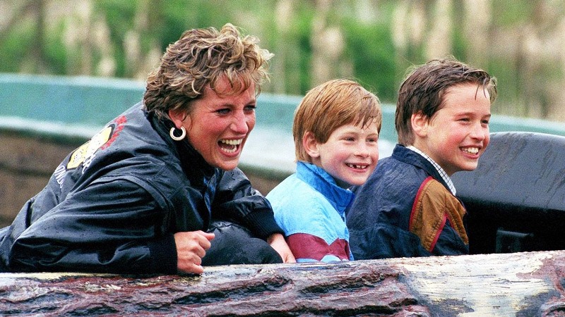 Princess Diana and the young Princes, William and Harry enjoying a ride at Thorpe Park in the 90s