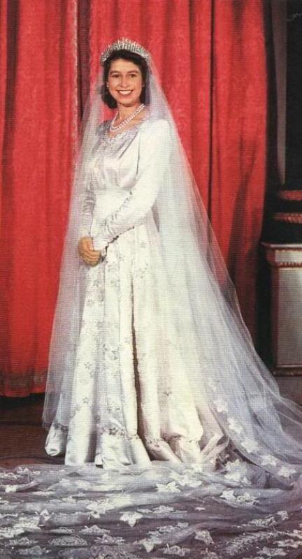 Queen Elizabeth in her wedding gown