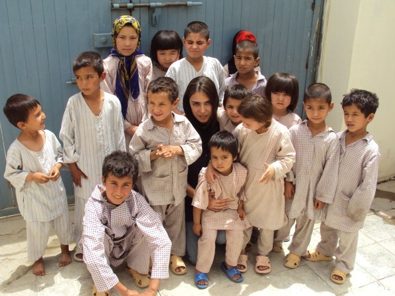 Ramita Navai with the children who were recovering from drug addiction (mainly heroin and opium) at the Sanga Amaj rehab clinic in Kabul