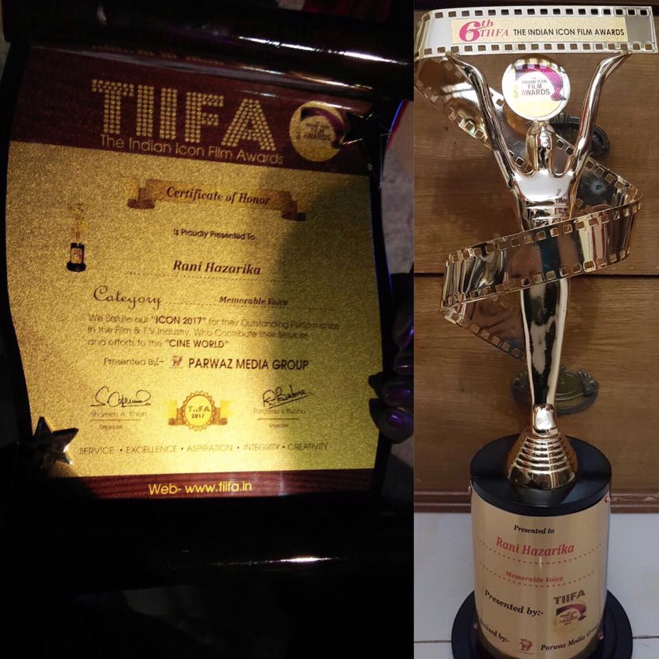Rani Hazarika shared her award's picture on her social media after winning the TIIFA award in 2017