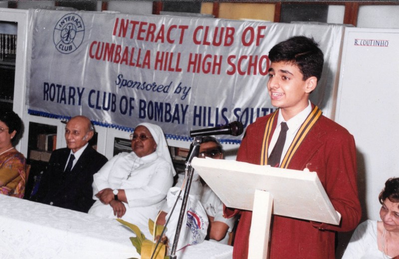 Rohan Joshi giving a speech as a part of the Rotary Club at Cumballa Hill High School, Mumbai
