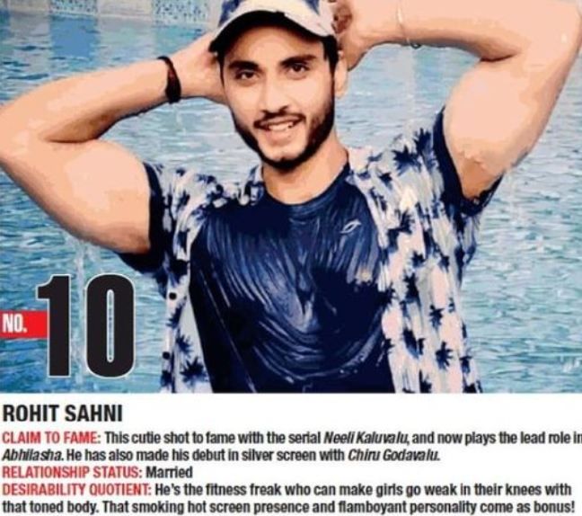 Rohit Sahni bagged the tenth position on the list of Hyderabad Times Most Desirable Men in 2019