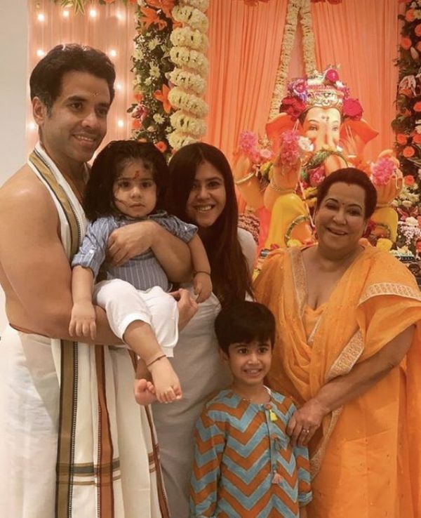 Shobha Kapoor (right), along with her family, seeking blessings from Lord Ganesha