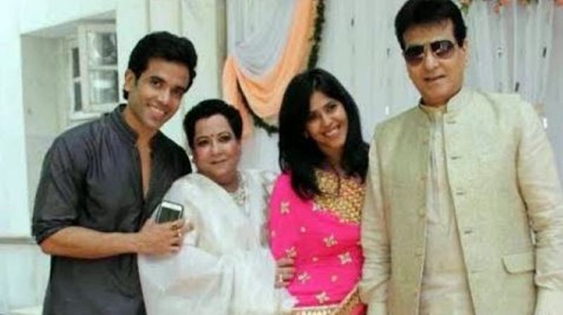 Shobha Kapoor with her son, Tusshar Kapoor (left), daughter, Ekta Kapoor (second from right), and husband, Jeetendra (right)