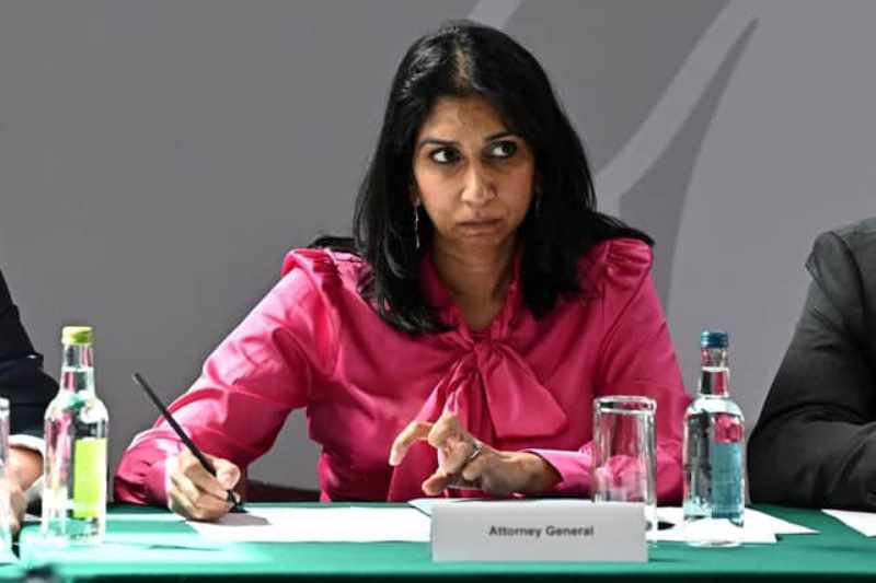 Suella Braverman as Attorney General during a regional cabinet meeting at Middleport Pottery