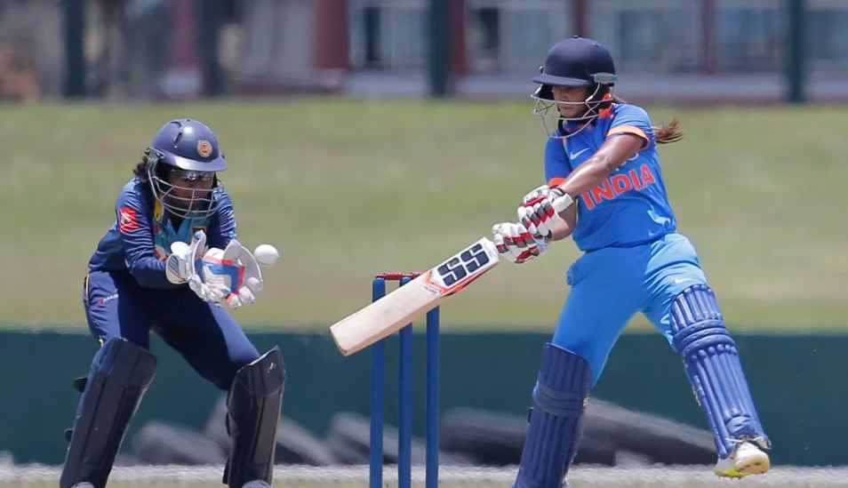Taniya Bhatia batting for team India in a One Day International match against Sri Lanka