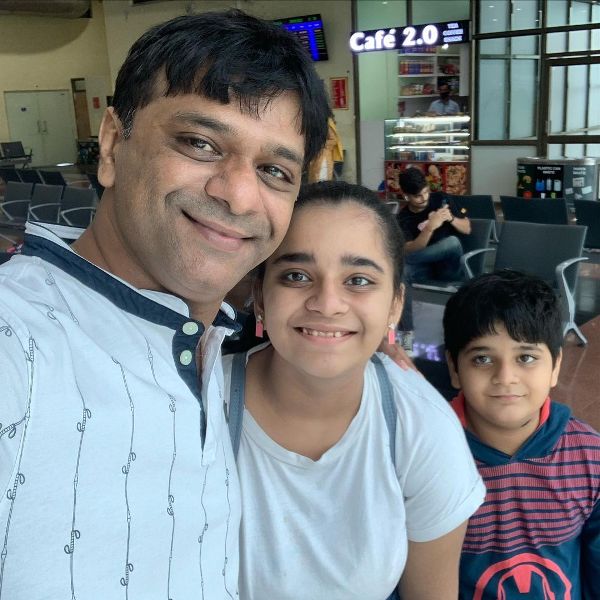 Tanmay Vekaria with his daughter and son