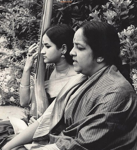Viji Subramaniam while playing tambura and her mother singing