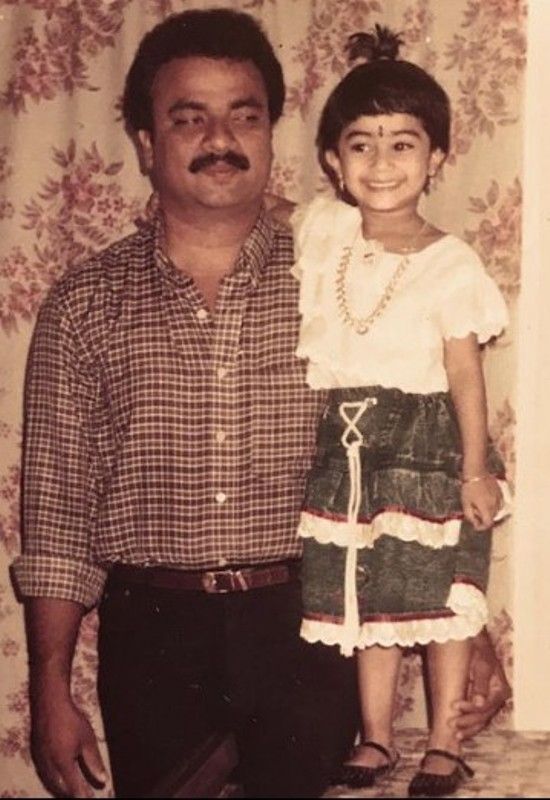 Namitha Pramod's childhood image with her father Pramod A R Raveendran