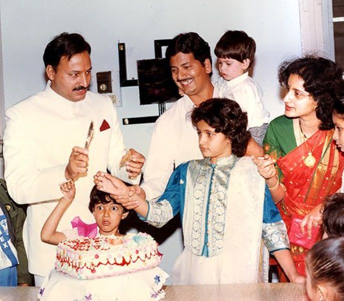 A picture from a birthday celebration in the Karkare family, from left - Hemant Karkare, Sayali Karkare, Akash Karkare (child in the arms of a man), Jui Karkare, and wife, Kavita Karkare