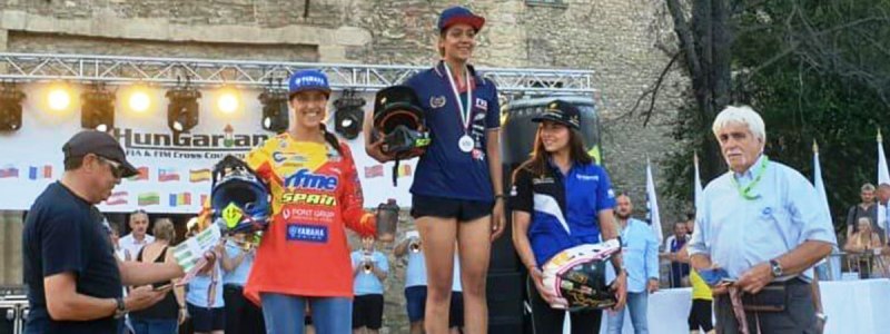 Aishwarya Pissay on the podium at FIM Bajas World Cup (2019)