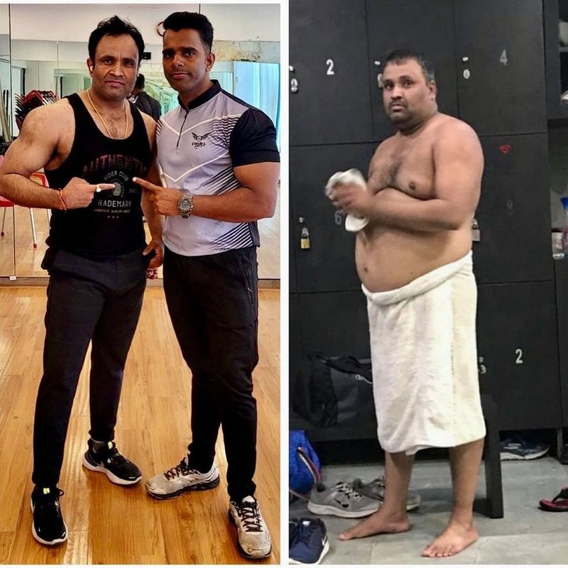 An Instagram picture of Kamal Kishor Mishra when he was fat (right) and thin (left)