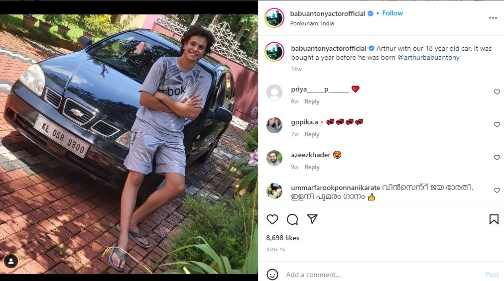 Babu Antony talking about his Chevrolet car in an Instagram Post