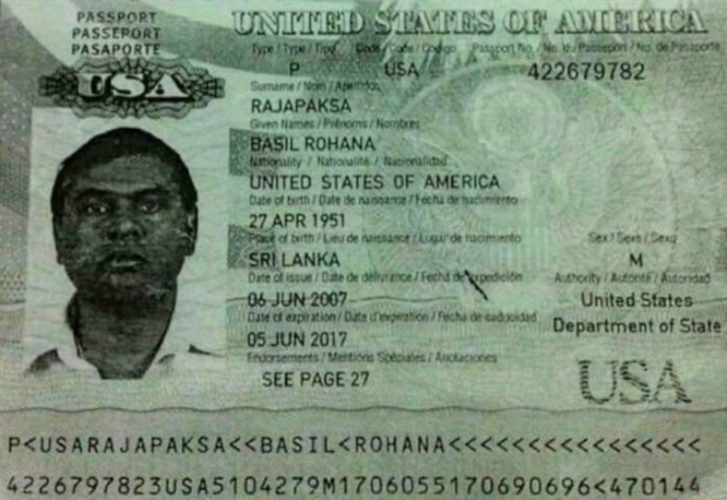 Basil Rajapaksa's American passport