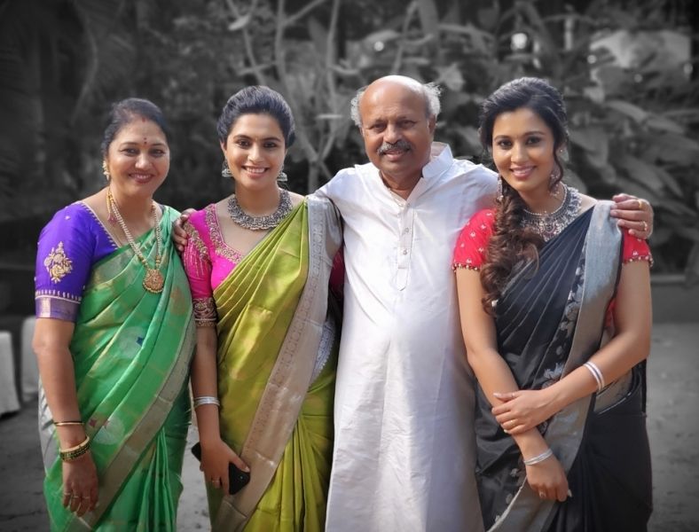 Neha Gowda with her parents and sister, Sonu