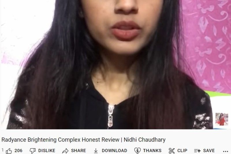 A snip from Nidhi Chaudhary's first YouTube vlog-Radyance Brightening Complex Honest Review (2015)