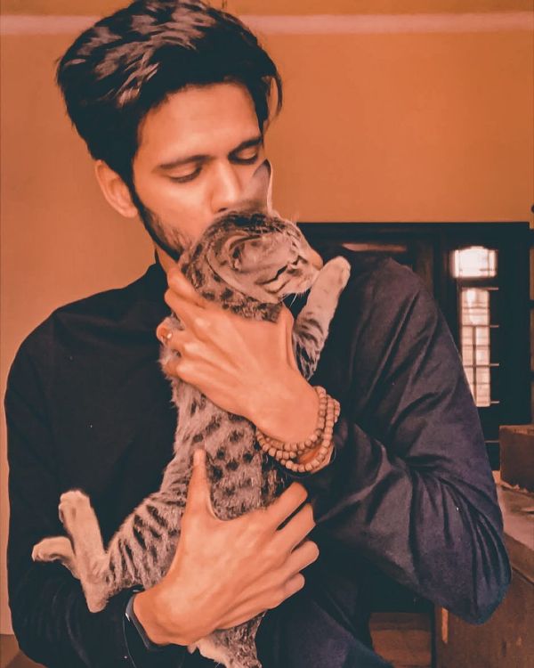 Ocean Sharma with his pet cat named Cuddles